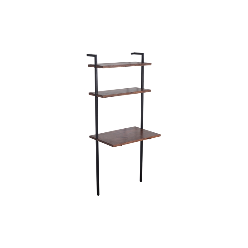 Industrial 3 Tier Mango Wood Ladder Storage Wall Shelf with Tubular Frame- Black