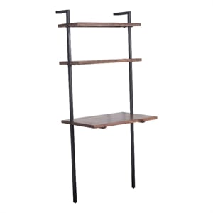 Industrial 3 Tier Mango Wood Ladder Storage Wall Shelf with Tubular Frame- Black