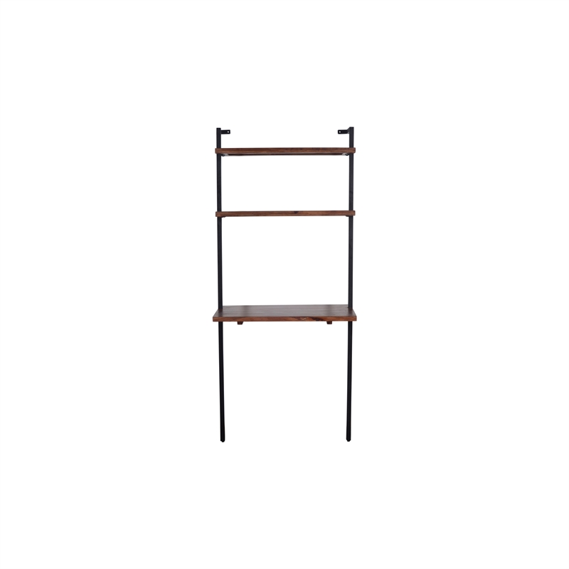 Industrial 3 Tier Mango Wood Ladder Storage Wall Shelf with Tubular Frame- Black