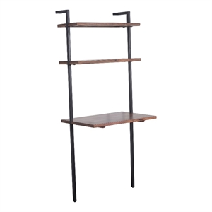 Industrial 3 Tier Mango Wood Ladder Storage Wall Shelf with Tubular Frame- Black