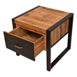 24 Inch Single Drawer Mango Wood Bedside Table- Iron Sled Style Base- Brown