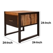 24 Inch Single Drawer Mango Wood Bedside Table- Iron Sled Style Base- Brown