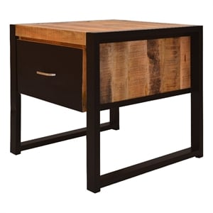 24 Inch Single Drawer Mango Wood Bedside Table- Iron Sled Style Base- Brown
