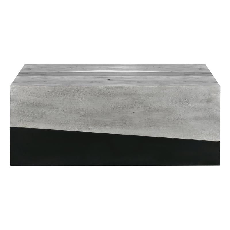 45 Inch Rectangular Mango Wood Coffee Table- Iron Base- Washed White and Black