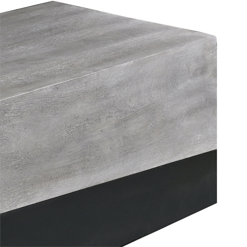 45 Inch Rectangular Mango Wood Coffee Table- Iron Base- Washed White and Black