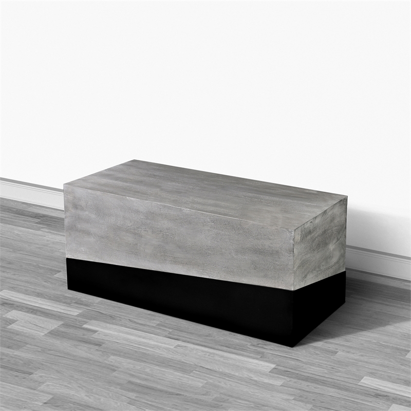 45 Inch Rectangular Mango Wood Coffee Table- Iron Base- Washed White and Black