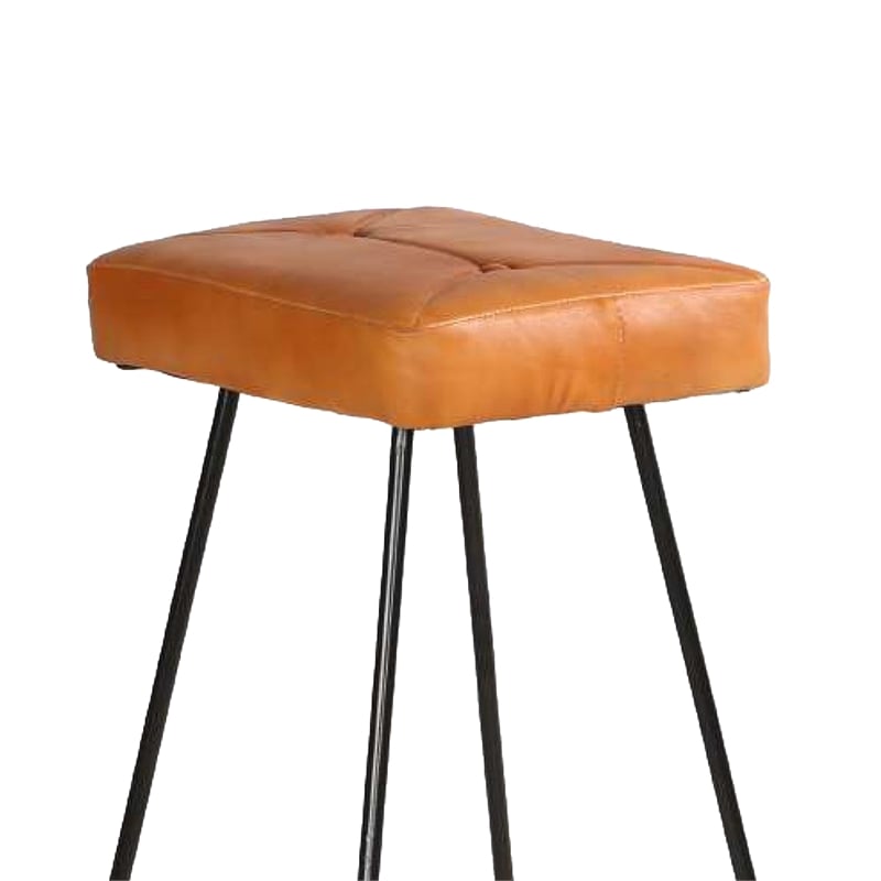 Uri 32 Inch Modern Bar Stool- Genuine Leather Seat- Metal Frame-Tan Brown- Black