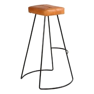 Uri 32 Inch Modern Bar Stool- Genuine Leather Seat- Metal Frame-Tan Brown- Black