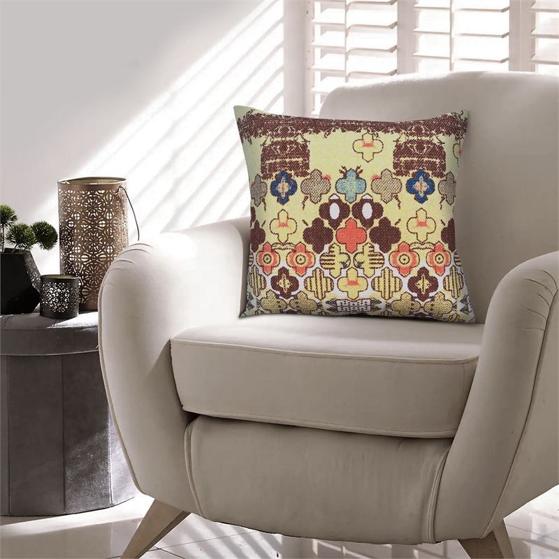 18 x 18 Square Accent Pillows- Printed Quatrefoil Design- Set of 2- Multicolor