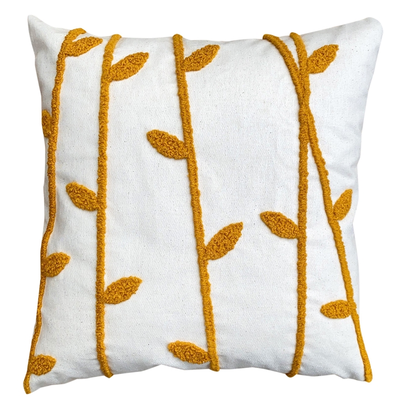 17 x 17 Inch Square Cotton Accent Throw Pillow- Leaf Embroidery- Set of 2- White