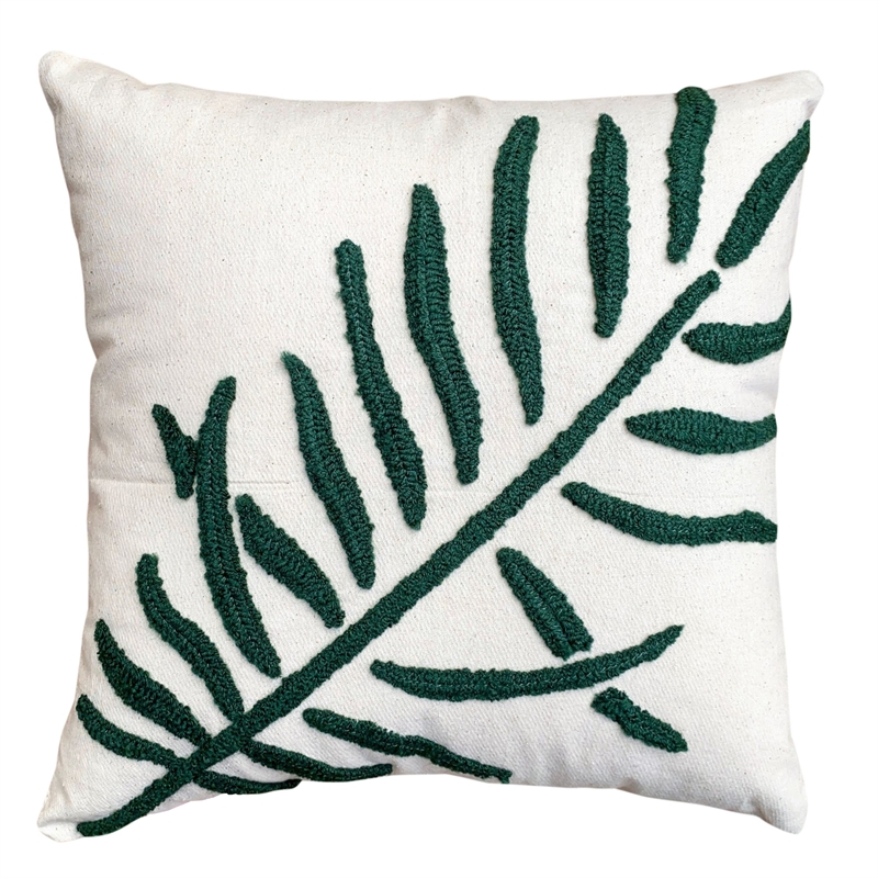 17 x 17 Inch Square Cotton Accent Throw Pillow- Leaf Embroidery- Set of 2- White
