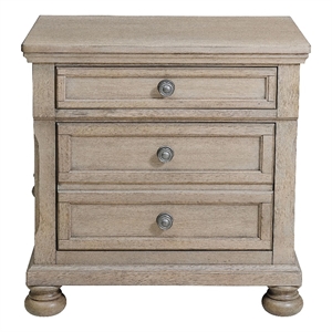 Two Drawers Wooden Nightstand with Hidden Drawer and Pull Out Metal Knob- Gray