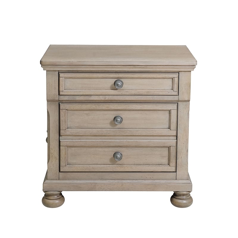 Two Drawers Wooden Nightstand with Hidden Drawer and Pull Out Metal Knob- Gray