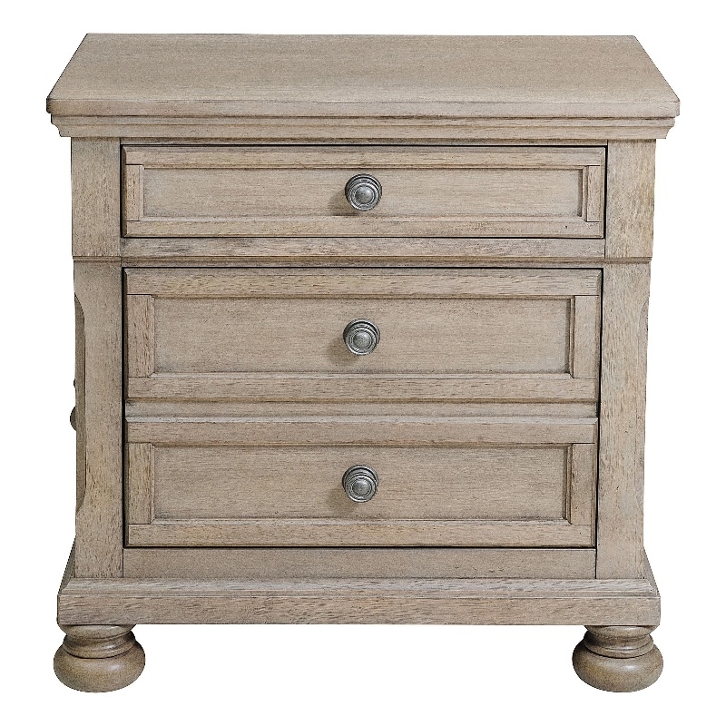 Two Drawers Wooden Nightstand with Hidden Drawer and Pull Out Metal Knob- Gray
