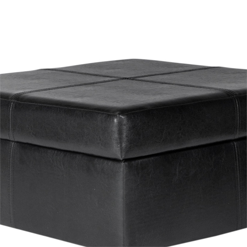 Leatherette Upholstered Wooden Ottoman With Hinged Storage- Black and Brown