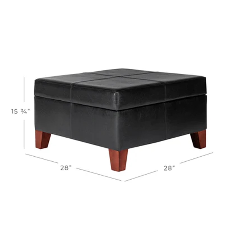 Leatherette Upholstered Wooden Ottoman With Hinged Storage- Black and Brown