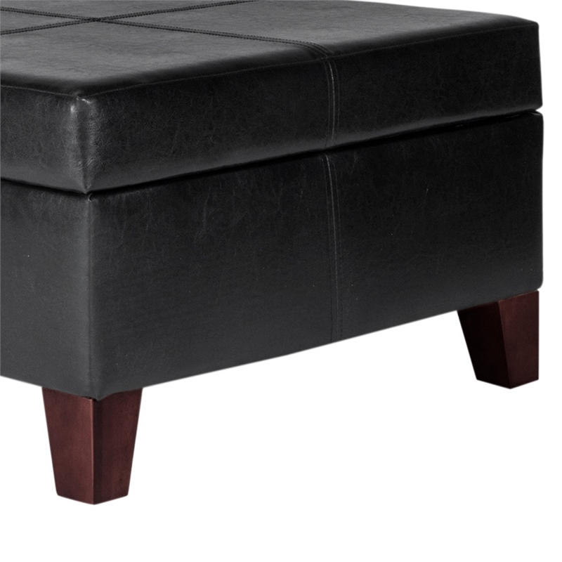 Leatherette Upholstered Wooden Ottoman With Hinged Storage- Black and Brown