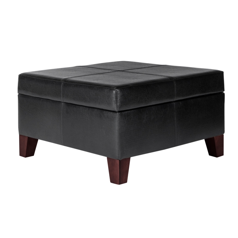 Leatherette Upholstered Wooden Ottoman With Hinged Storage- Black and Brown