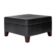 Leatherette Upholstered Wooden Ottoman With Hinged Storage- Black and Brown