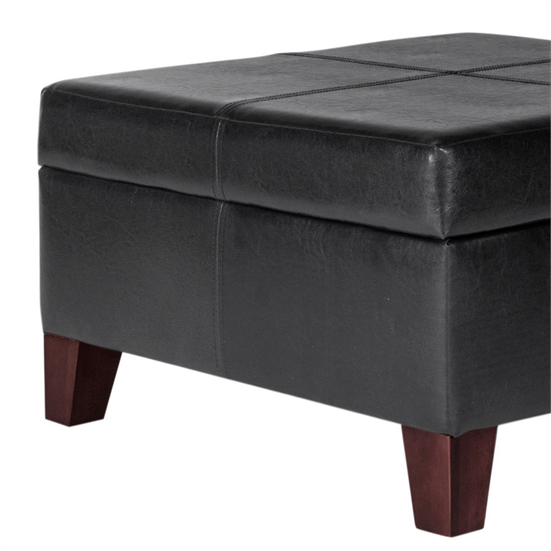 Leatherette Upholstered Wooden Ottoman With Hinged Storage- Black and Brown
