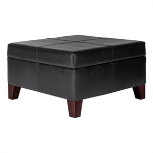 Leatherette Upholstered Wooden Ottoman With Hinged Storage- Black and Brown