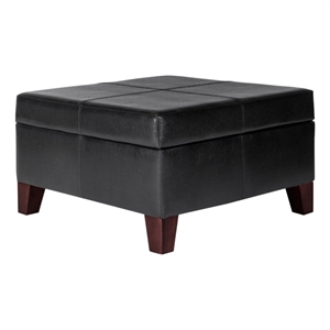Leatherette Upholstered Wooden Ottoman With Hinged Storage- Black and Brown
