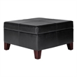 Leatherette Upholstered Wooden Ottoman With Hinged Storage- Black and Brown