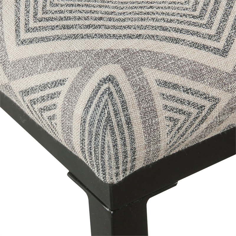 Metal Counter Stool with Geometric Pattern Fabric Upholstered Seat- Gray Black