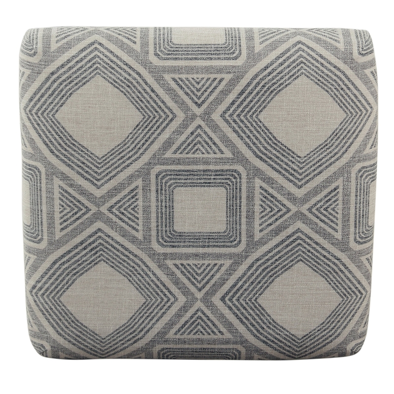 Metal Counter Stool with Geometric Pattern Fabric Upholstered Seat- Gray Black