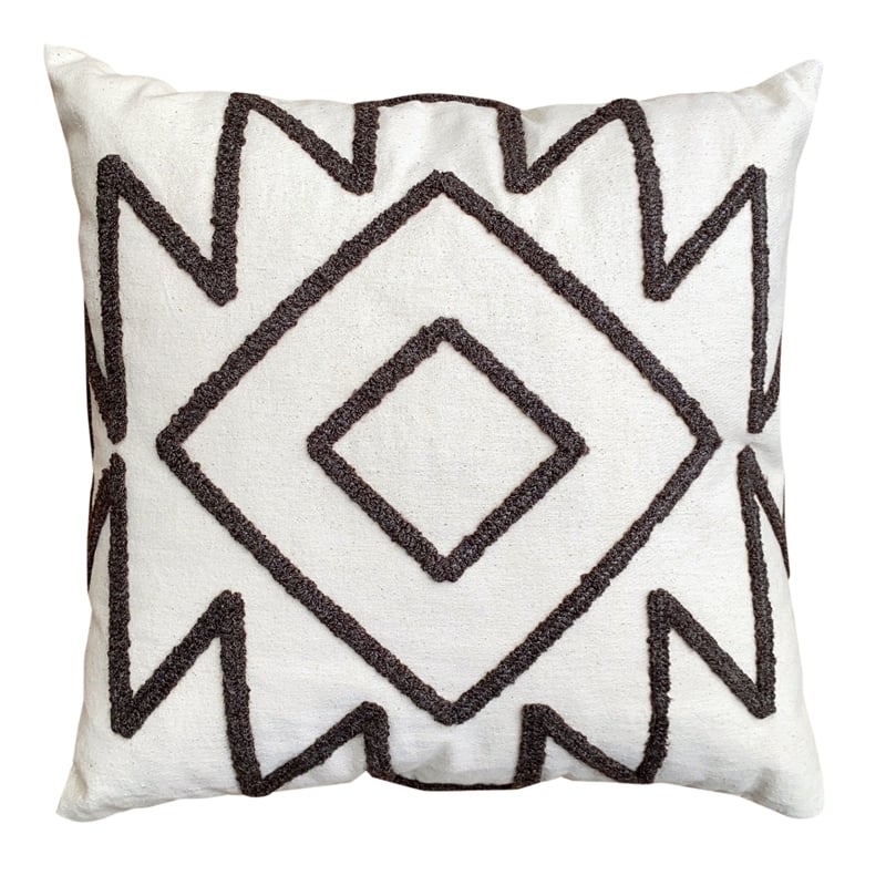 17 x 17 Inch Square Cotton Accent Throw Pillows- Aztec Embroidery- Set of 2