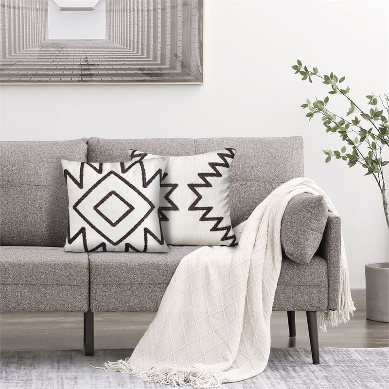 17 x 17 Inch Square Cotton Accent Throw Pillows- Aztec Embroidery- Set of 2