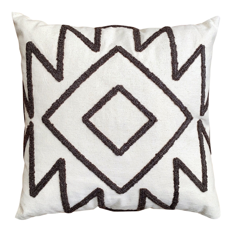 17 x 17 Inch Square Cotton Accent Throw Pillows- Aztec Embroidery- Set of 2