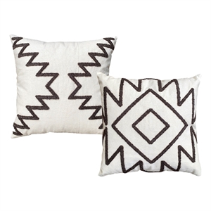17 x 17 Inch Square Cotton Accent Throw Pillows- Aztec Embroidery- Set of 2