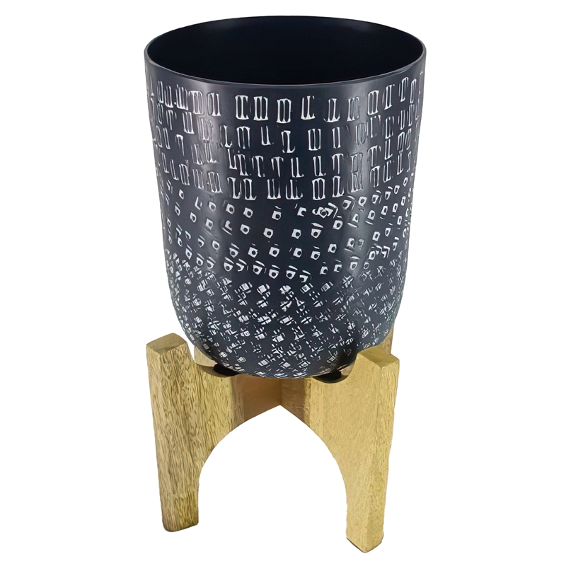 Alex 8 Inch Artisanal Industrial Round Hammered Metal Planter Pot- Arch Stand