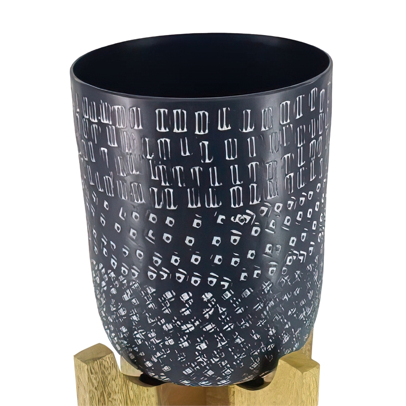 Alex 8 Inch Artisanal Industrial Round Hammered Metal Planter Pot- Arch Stand