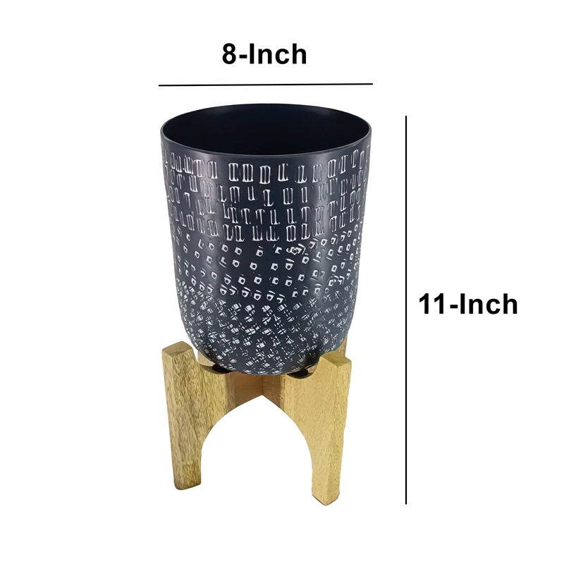 Alex 8 Inch Artisanal Industrial Round Hammered Metal Planter Pot- Arch Stand