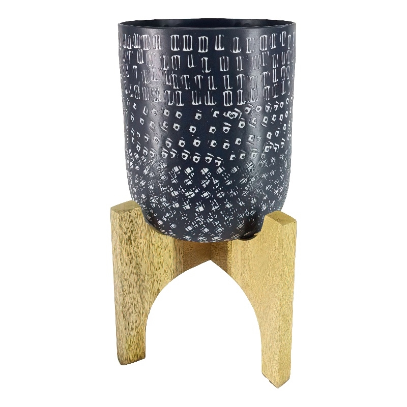 Alex 8 Inch Artisanal Industrial Round Hammered Metal Planter Pot- Arch Stand