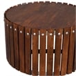 Myla 31 Inch Handcrafted Round Coffee Table with Vertical Planks- Iron Rivets