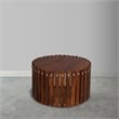 Myla 31 Inch Handcrafted Round Coffee Table with Vertical Planks- Iron Rivets