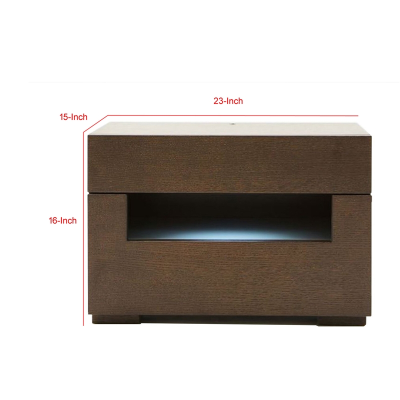 Wooden Nightstand with Two Drawer and Open Shelf- Dark Brown