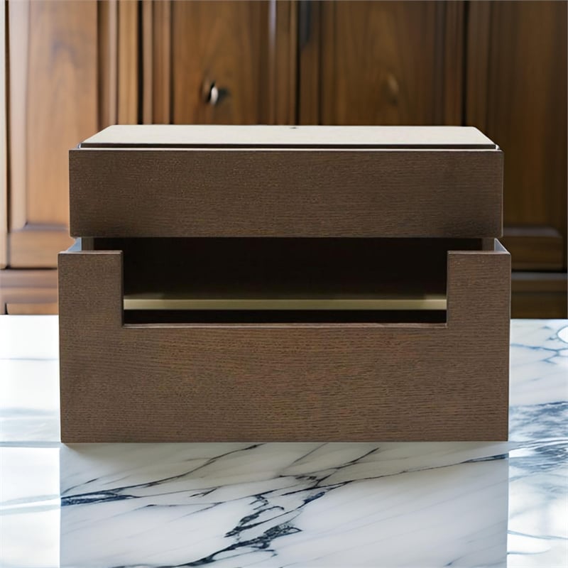 Wooden Nightstand with Two Drawer and Open Shelf- Dark Brown