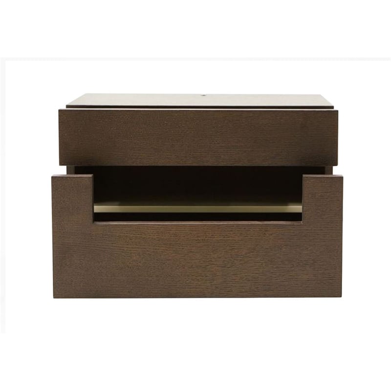 Wooden Nightstand with Two Drawer and Open Shelf- Dark Brown