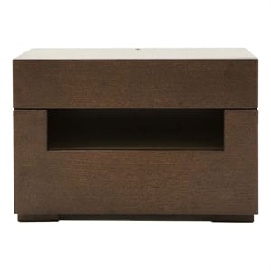 Wooden Nightstand with Two Drawer and Open Shelf- Dark Brown