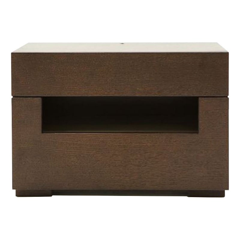 Wooden Nightstand with Two Drawer and Open Shelf- Dark Brown
