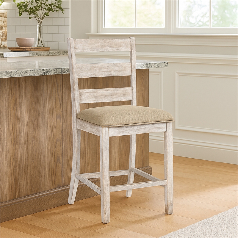Myra Barstool Chair Set of 2 - Padded Seats and Ladderbacks - Dual Tone