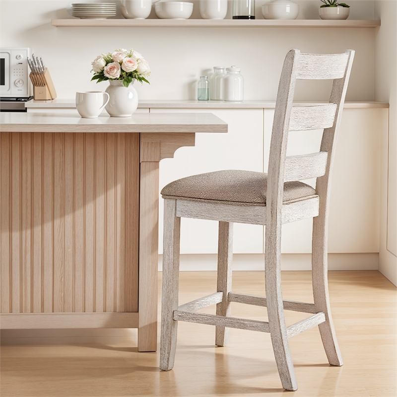 Myra Barstool Chair Set of 2 - Padded Seats and Ladderbacks - Dual Tone