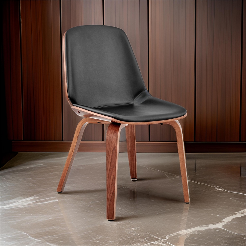 Leatherette Dining Chair with Slightly Curved Seat- Black