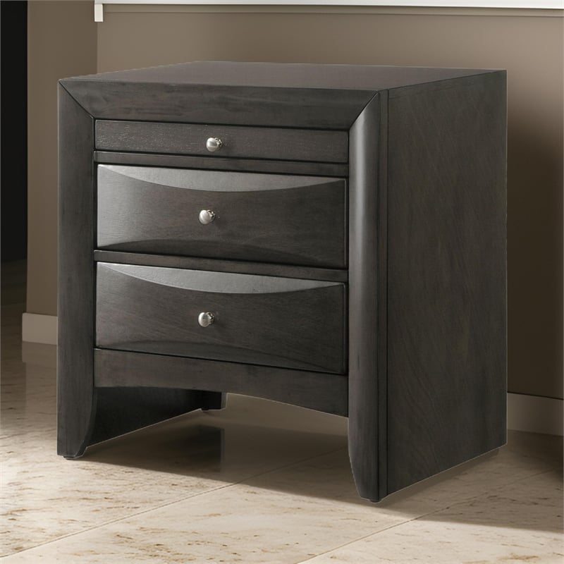 Wooden Nightstand with Bevel Drawer Front- Gray