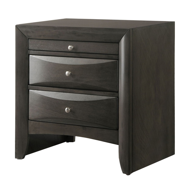 Wooden Nightstand with Bevel Drawer Front- Gray