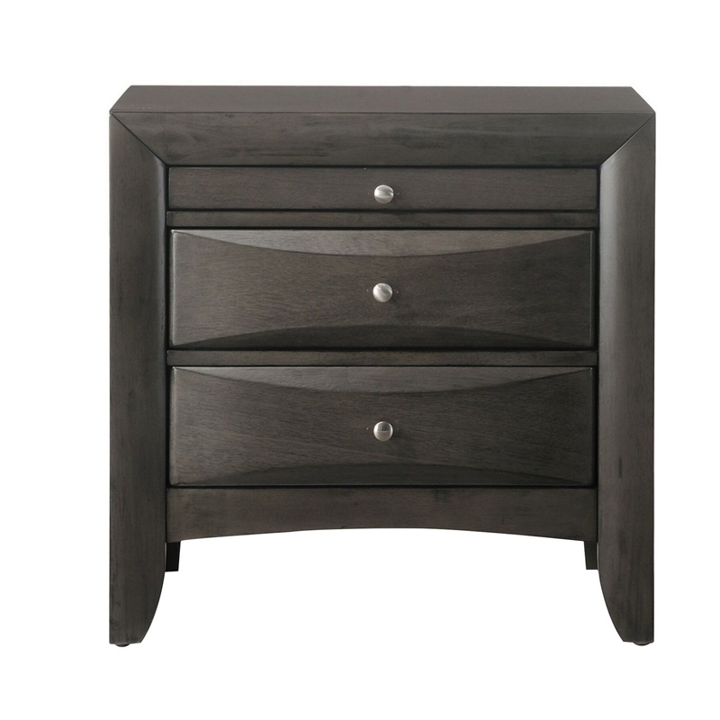 Wooden Nightstand with Bevel Drawer Front- Gray